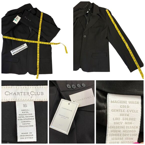 Charter Club Blazer Womens 16 Black Basic Capsule Minimalist Work Office Jacket - Picture 3 of 16